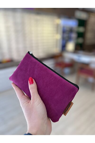 JULIANO Θήκη γυαλιών με φερμουάρ ειδικής σχεδίασης φούξια σουέντ - Τσάντα