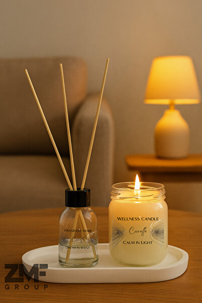 Akronistone Bebek Pudrası Kokulu Oda Kokusu ve Kavanoz Mum Beyaz Stantlı