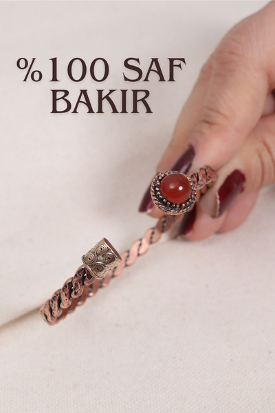 Süspüs Accessories Akik Taşlı Saf Bakır Örgü Model Otantik Bilezik