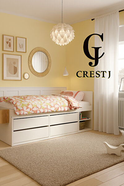 Crestj إطار سرير خشبي أبيض مع قاعدة سرير وأدراج ورفوف تخزين 190 × 90 سم