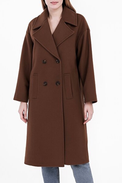 Kiremit Salaş Model Düşük Kol Kruvaze Kaşe Kaban-Taba