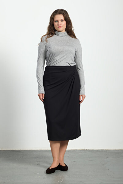 LUOKK ADISO Anvelop Büyük Beden Midi Etek Siyah