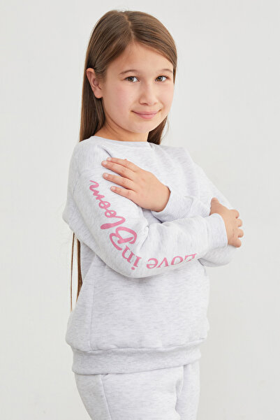 Fulla Moda 3 İplik Kolu Yazı Baskılı Kız Çocuk Sweatshirt