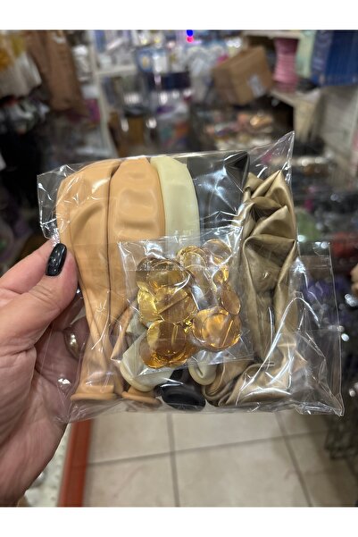 Deniz Party Store Krom Gold Kahverengi Ten Gold Konfetili Şeffaf Balon 20 Li Set