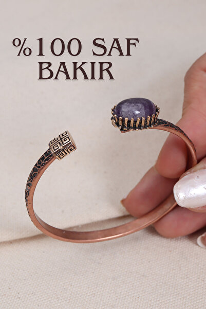 Süspüs Accessories سوار من النحاس النقي الأصلي بحجر الجمشت (حجر طبيعي)