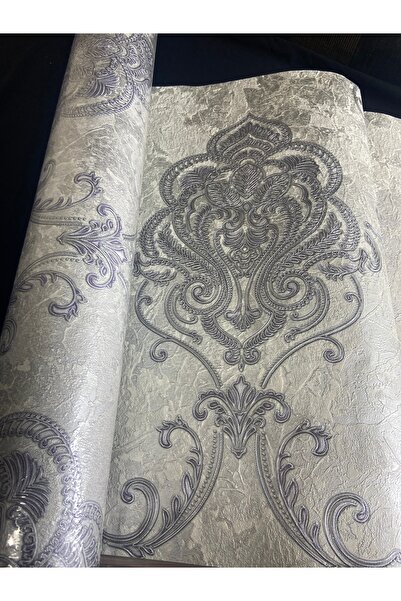 KOÇ YAPI DEKOR Tutkal hediye 16 m2 ithal açık gümüş kabartmalı damask silineb...