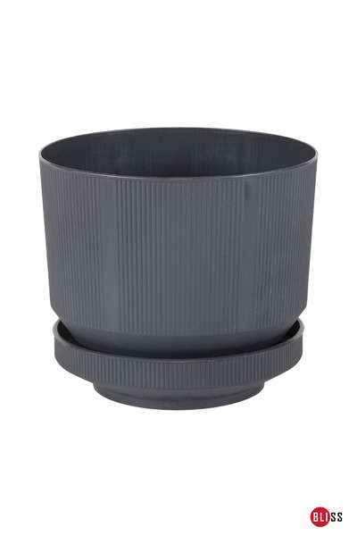 Bliss 9 Litre Antrasit Dekoratif Lüks Saksı İç Dış Mekan Tabaklı Plastik Çiçek Saksısı