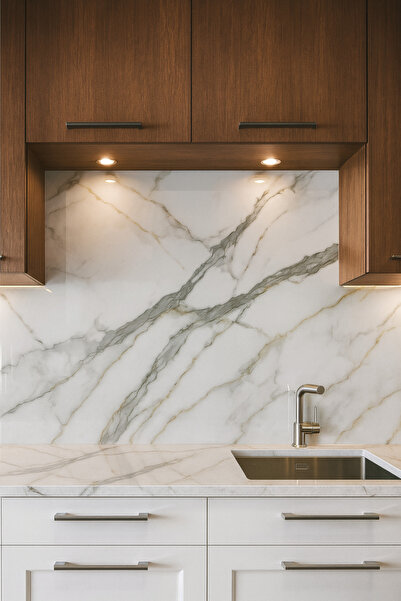 UKAB DEKOR Kendinden Yapışkanlı Esnek Köpük Siyah Gold Mermer Desenli Pvc Panel 30x60 cm Banyo WC Mutfak