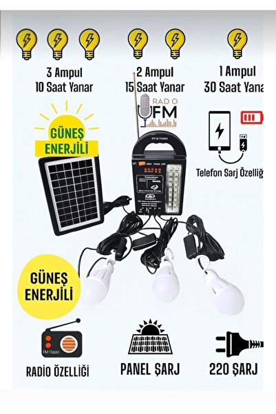 aradıgın Radyolu 3 Lambalı Aydınlatma Cihazı Güneş Enerjili