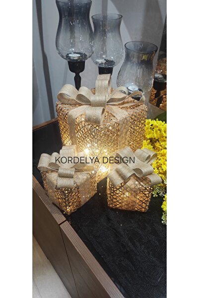 Kordelyadesign shop مجموعة علب هدايا عيد الميلاد المضيئة مقاس كبير 22x22x22 س...