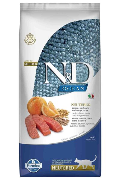 N&D Ocean Düşük Tahıllı Somonlu ve Portakallı Kısırlaştırılmış Kedi Maması 10Kg