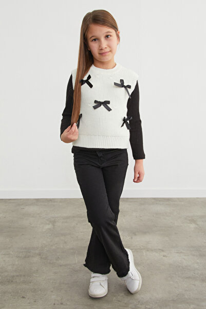 Fulla Moda Fiyonk Detaylı Bisiklet Yaka Kız Çocuk Triko Süveter