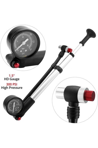 Asroya Alüminyum Amortisör Maşa Shock Pompası Bisiklet POMPA 33cm 300 Psi Siy...