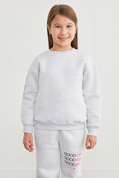Fulla Moda 3 İplik Kolu Yazı Baskılı Kız Çocuk Sweatshirt