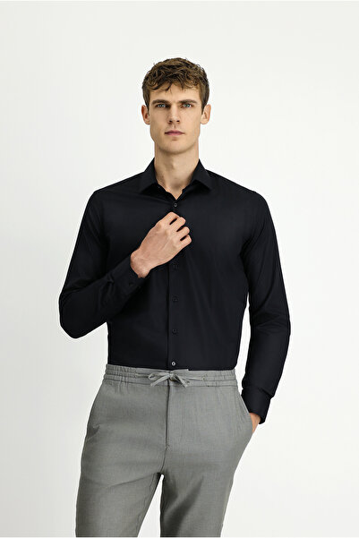 Kiğılı قميص قطني كلاسيكي بأكمام طويلة وقصة ضيقة غير حديدية