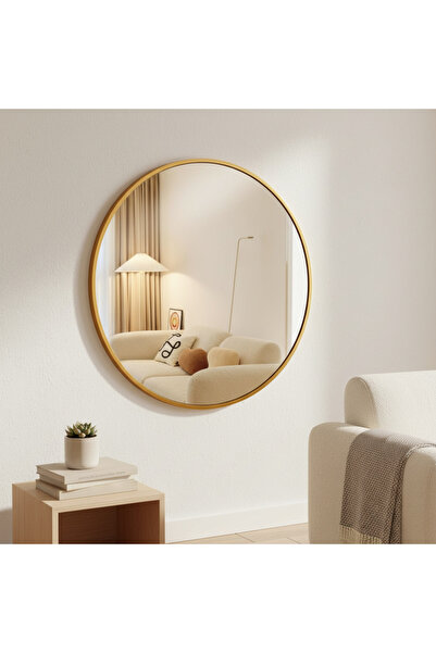 Living مرآة حائط بتصميم فريد وفخم مع إطار ذهبي مميز، 80 سم