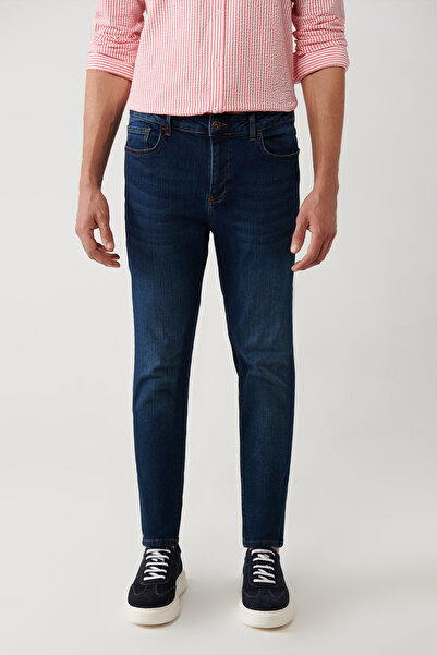 Avva Erkek Koyu Mavi Eskitme Yıkamalı Esnek Rio Skinny Fit Jean Pantolon B003510
