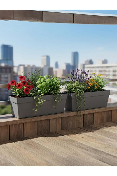 Bliss 2'li Serinova Yalı Saksı 10,8 lt 51 cm Plastik Bahçe Balkon Veranda Çit Küpeşte Çiçek Saksısı