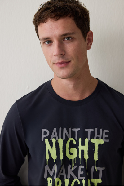Penti Çizgili Night Erkek Bisiklet Yaka Uzun Kollu Pijama Takımı