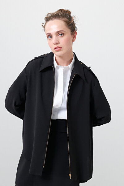 Roman Apoletli Fermuarlı Gömlek Siyah K2516036_001