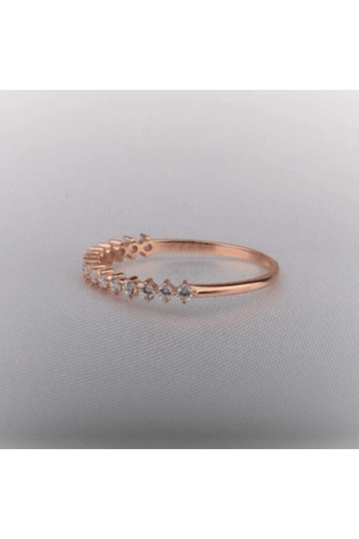 FasekGold Yarım Tur Altın Yüzük - 14 Ayar Altın Yarım Tur Zirkon Taşlı Minima...