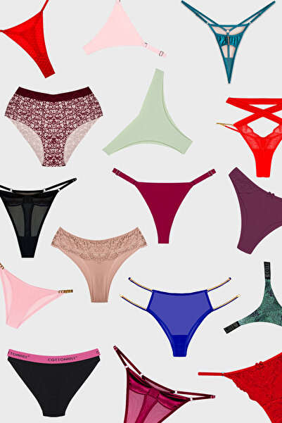 Cottonhill Kadın Bikini Külot Brezilya Külot Tanga Külot Karma Paket 10'lu