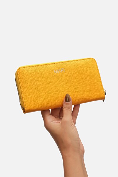 MAFİ Masted 100% Genuine Leather Yellow Zippered Women's Wallet