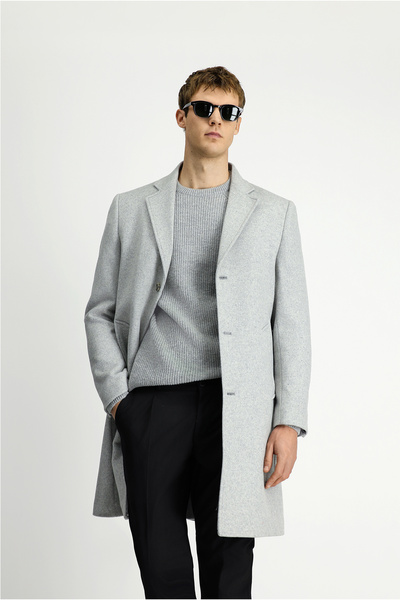 Kiğılı Regular Fit Mono Yaka Yünlü Düz Kaban