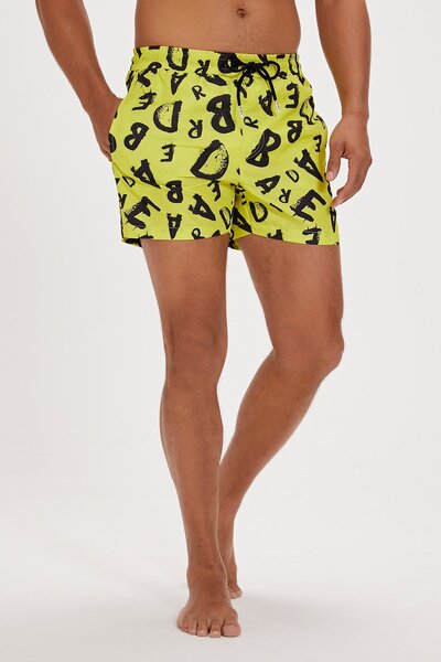 Bad Bear Bling Yeşil Baskılı Erkek Deniz Şortu