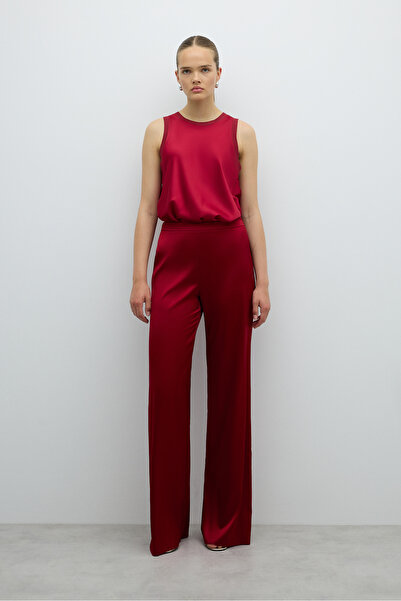 Roman Düz Paça Saten Pantolon Bordo K2512057_008