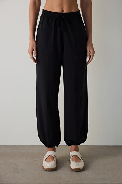 Penti Siyah Oversize Normal Bel Bağcıklı Jogger Eşofman Altı