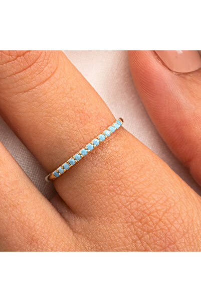 FasekGold Turkuaz Taşlı Yarım Tur 14K Altın Yüzük - Yarım Tur Pırlanta Montör...