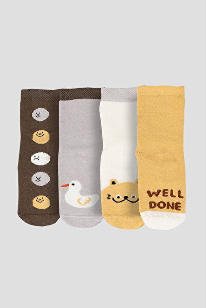 Defne Baby 4 чифта памучни зимни момчета и бебешки чорапи с шарки на животни