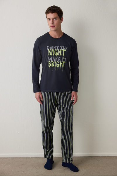 Penti Çizgili Night Erkek Bisiklet Yaka Uzun Kollu Pijama Takımı