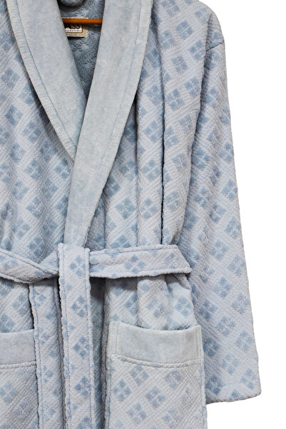 Class Ανδρικό μπουρνούζι από μπλε βελούδινο βαμβακερό Jacquard Şalyaka