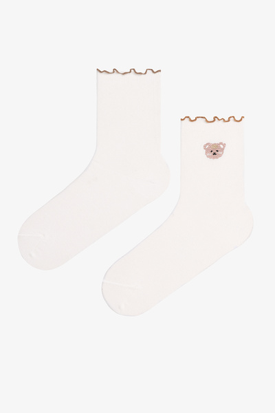 Penti 2 Çift Pamuklu Ayı Nakışlı Fırfırlı Soket Çorap