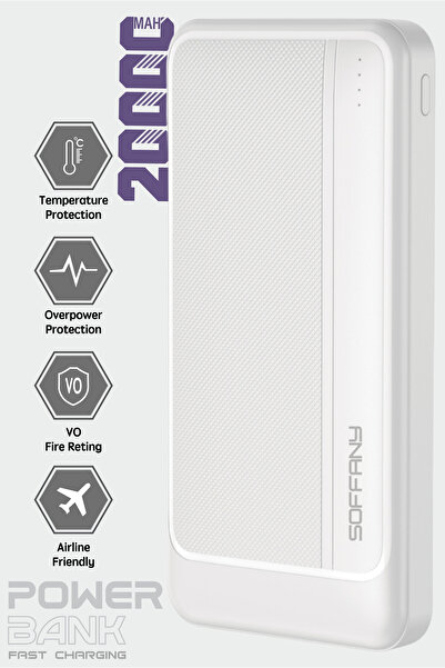 Soffany AG02-001 20.000 mAh P.Bank 2 Type-C + 1 USB Çıkışlı Beyaz