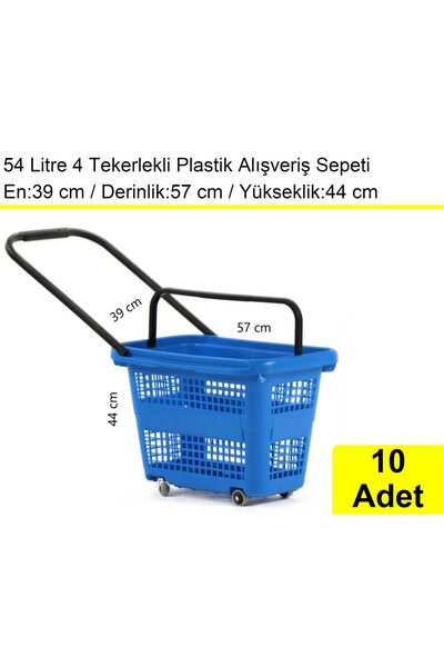 akdenizpos Tekerlekli Plastik Market Alışveriş El Sepeti 54 Litre Mavi 10'lu ...
