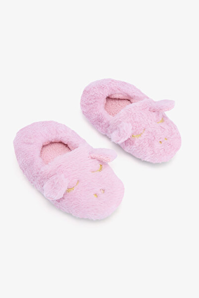 Penti Light Pink Girl's Unicorn Patterned Embroidered Home Shoes