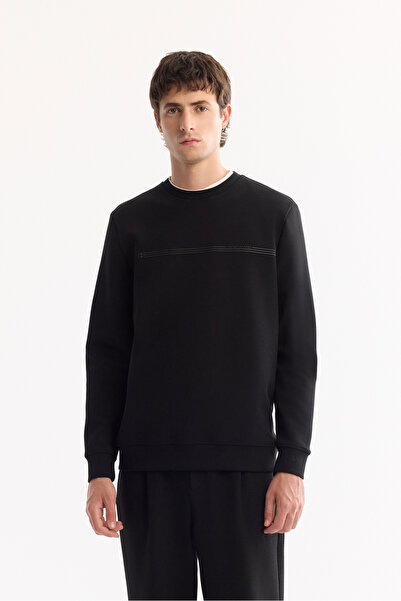 Avva Men's Black Crew Neck Cotton Bi-Stretch Printed Regular Fit Sweatshirt A52Y1325