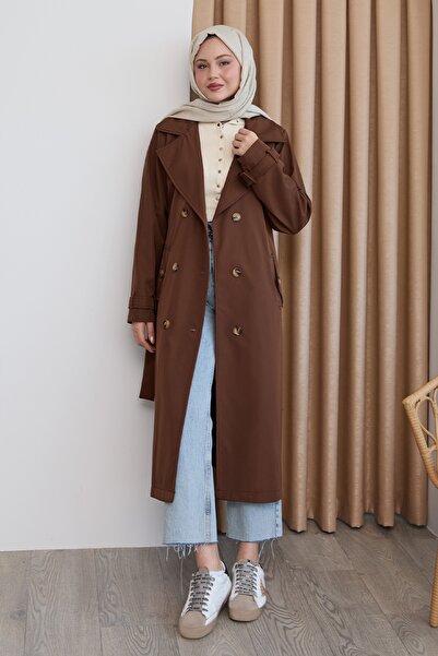 InStyle Καμπαρντίνα με διπλό γιακά με ζώνη με επένδυση Bitter Brown