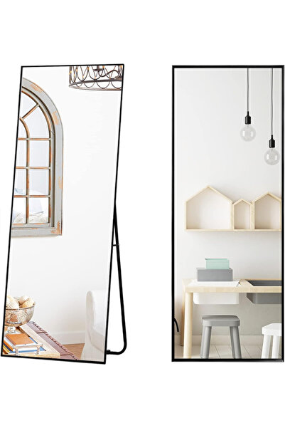 VALUE Modern Full Length Rectangular Mirror with Black Metal Frame 47 x 156cm