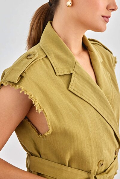 Ravencia Жіночий піджак з кишенями, коміром на ґудзиках і поясом