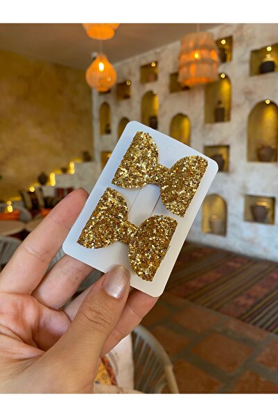 Little Sparkle Co. Gold Glitter Simli Fiyonk Klips Toka Seti 2’li