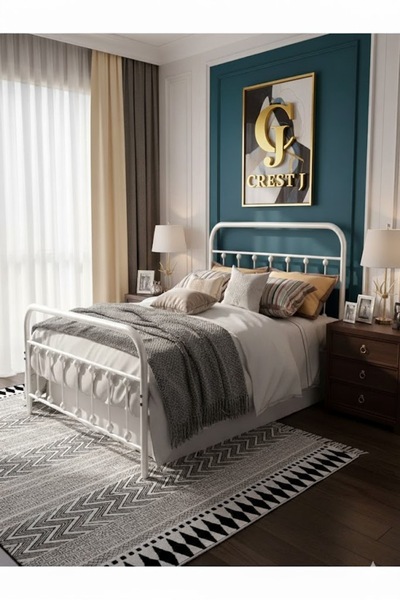 Crestj Luna White Solid Metal Single Bed 190cm * 90cm