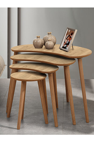 vovvahome MOON 4LÜ MDF AHŞAP ZİGON SEHPA - MEŞE