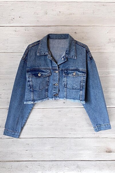 Lavian Синя жіноча джинсова куртка оверсайз з деталями з каміння