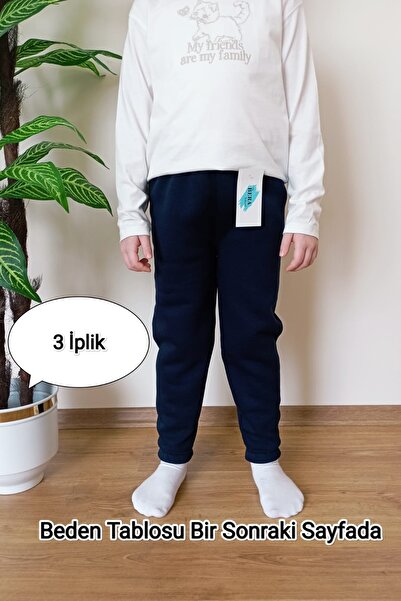 VİP BERA TEKSTİL Okul Ve Gündelik Çocuk Lacivert Kışlık 3 Iplik Içi Tüylü Paçası Lastikli Eşofman Altı