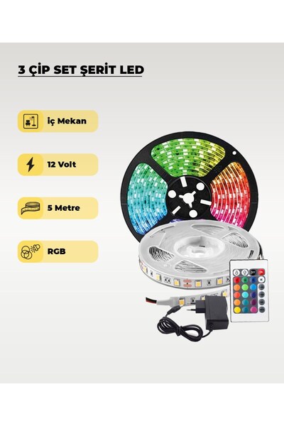 AC AYDINLATMA 5 MT RGB Kumandalı / Animasyonlu Şerit LED (Tak Çalıştır)