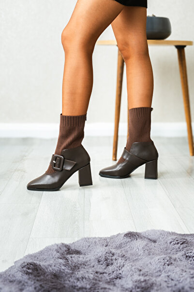 purinelli Triko Detaylı Tüylü Astar Kalın Topuk Fermuarlı Kadın Bot